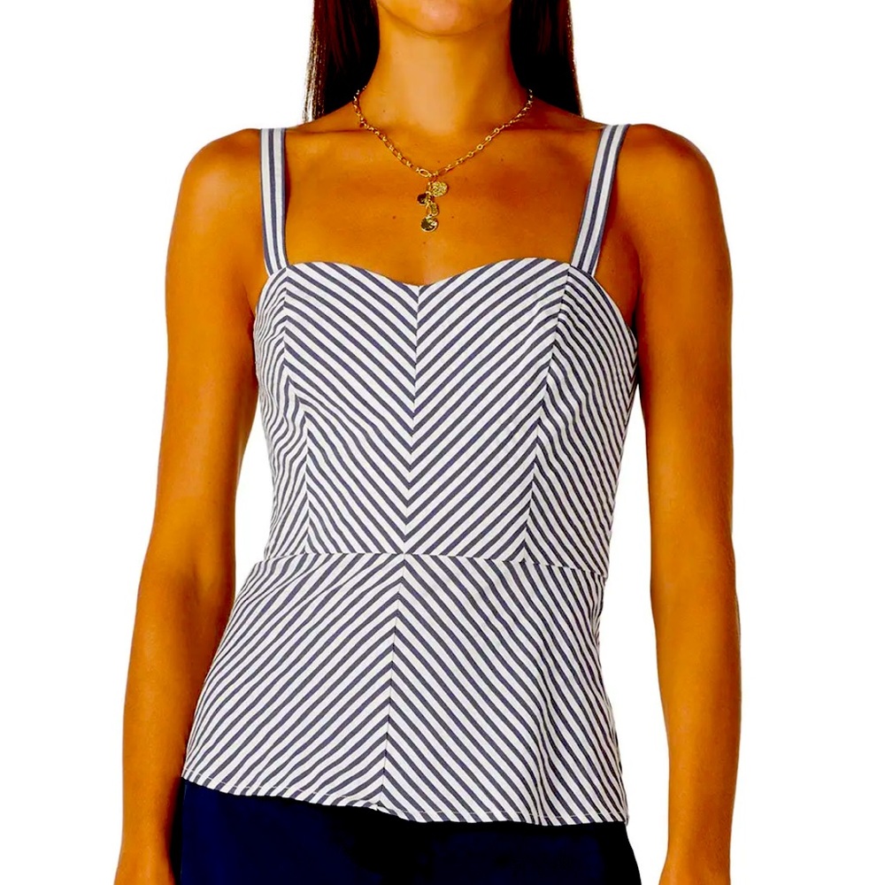 Trina Turk peplum tank white/blue seersucker size 12